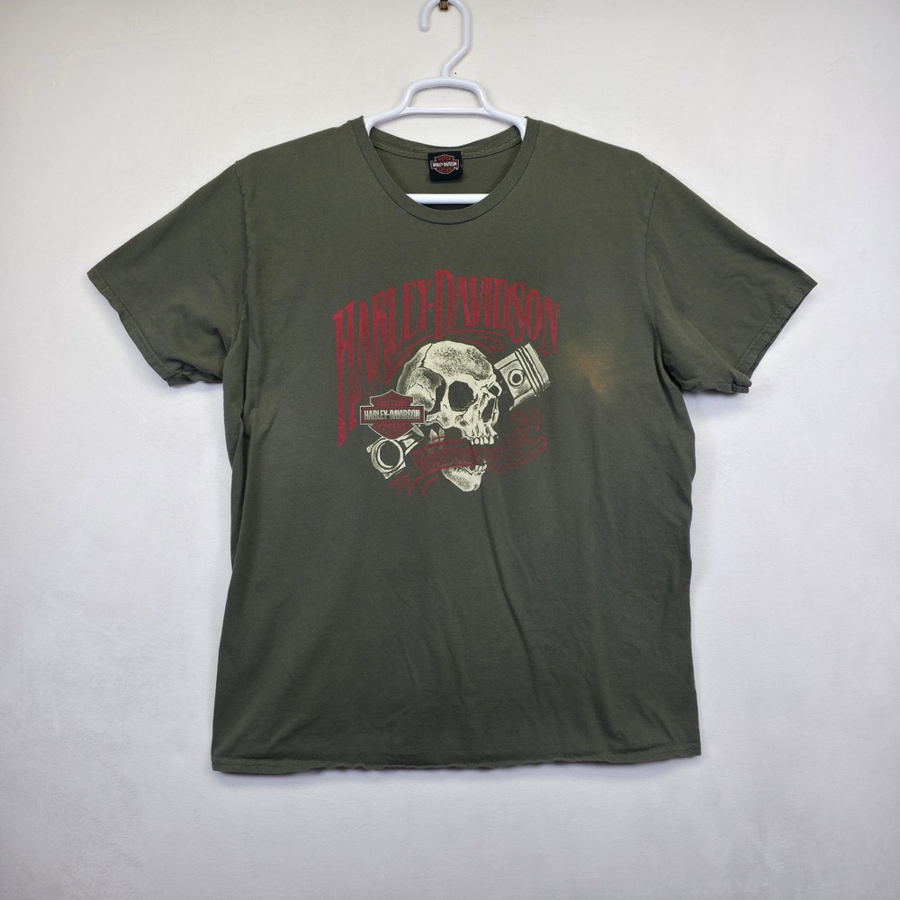 Harley Davidson Shirt Mens XL Green Road Runner‎ Skull Motorcycle Biker Y2K